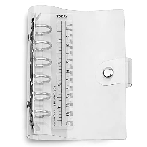 SFLHHDM 透明 6穴 バインダー A7 リフィル式手帳 防水カバー付き メタルリング スナップボタン留め 個人情報管理 ノート 可愛い 定