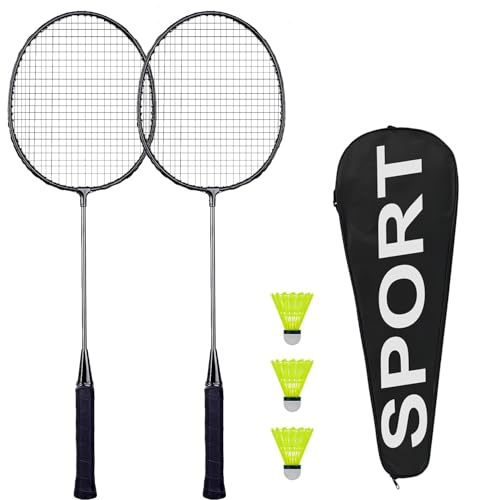 BKJANYO バドミントン ラケット バトミントンセット 初心者 大人用 アウトドアバドミントン ラケット2本 バドミントン3個 ブラック