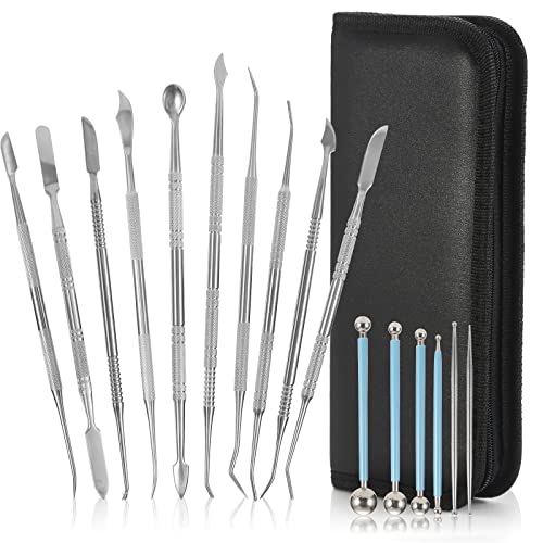 Goowin スパチュラ 粘土 ヘラ 16本セット 粘土細工 ステンレス 造形用 ツール ケース 防止カビ