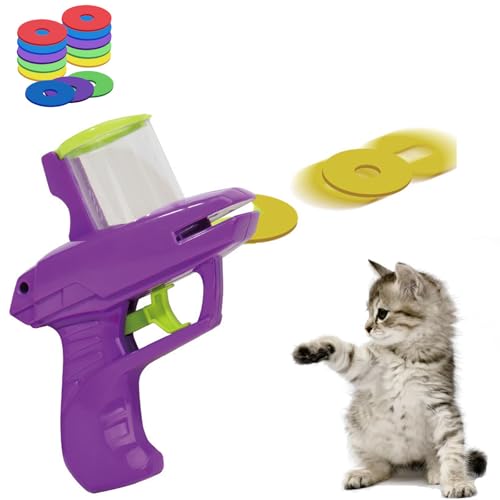 Phyxiul 猫おもちゃ ランチャー 30個 フリスビー ネコ おもちゃ 人気 フロッピーエミッタ 無臭 最高射程5-6m 加厚材質 運動不足