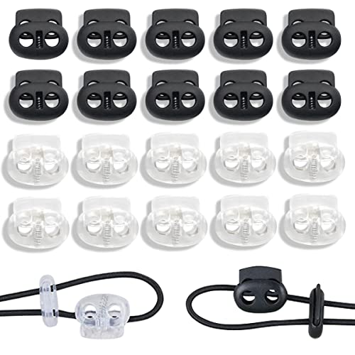 BEAUTY PLAYER スプリングコードストッパー 2つ穴 2本用コードロック 丸型 穴径約5mm （20個入り） ト..