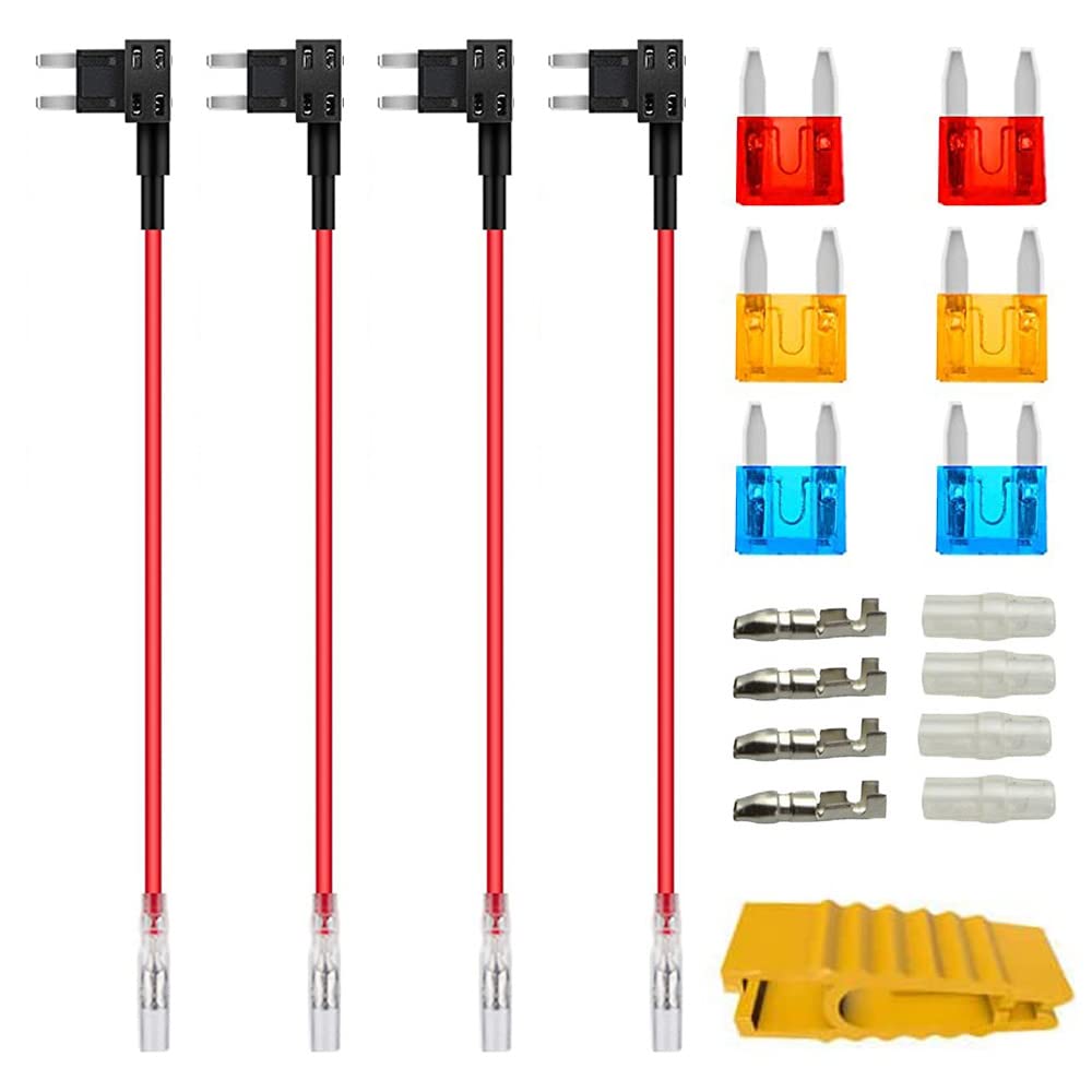Kiligen 4個12V-24V車平型ヒューズホルダー 配線追加 電源取り出し 小型 ATMすぐ使える6個無料ヒューズ付き5A/10A/15A
