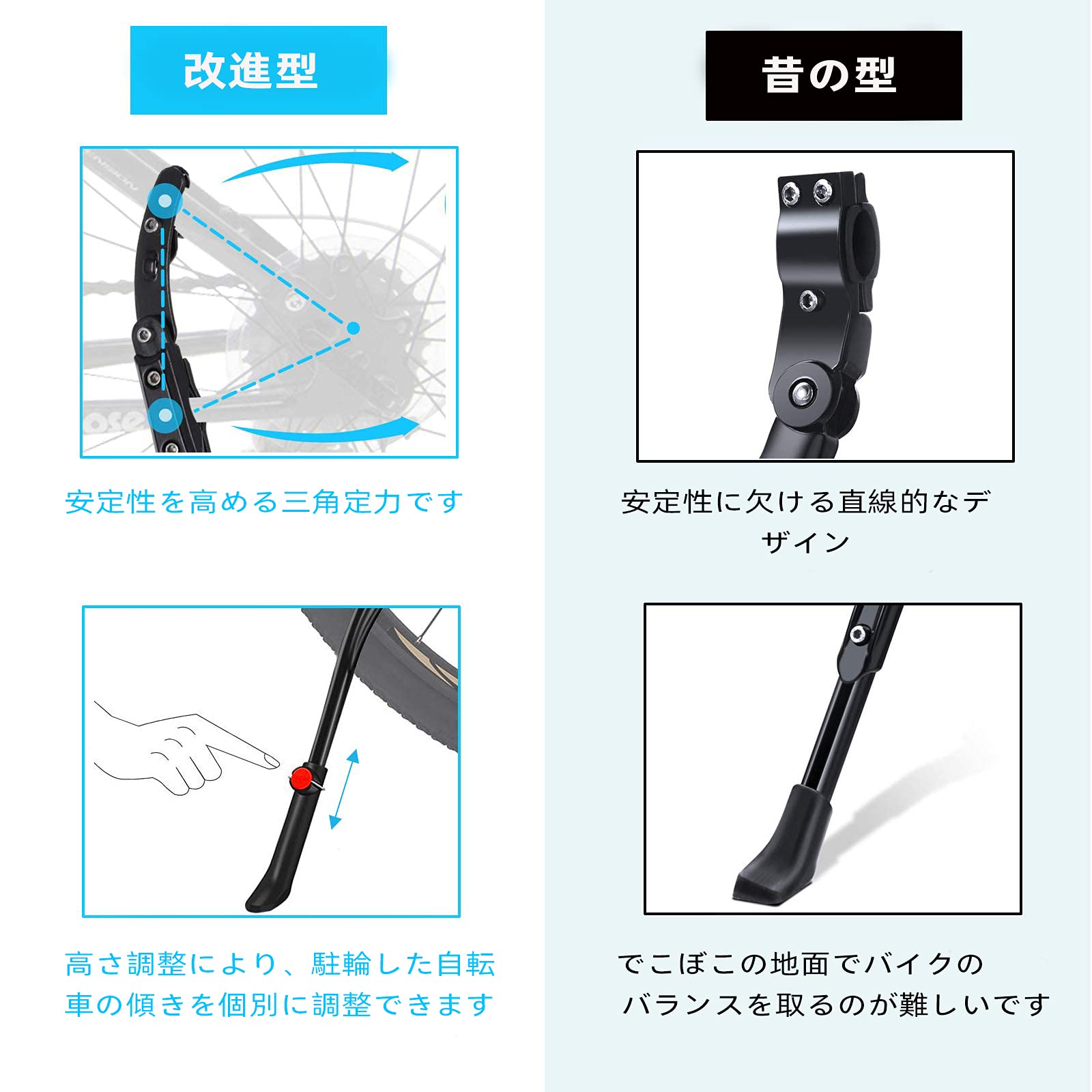 OIENNI 自転車 キックスタンド バイクサイドスタンド 長さ調節可能 アルミニウム合金製 二点固定 簡単取り付け 自転車用スタンド 24-2