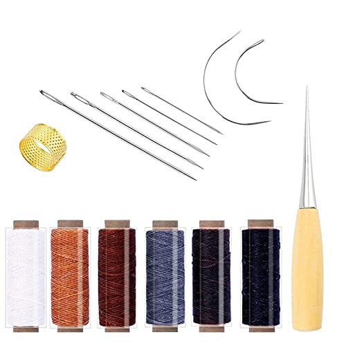 サムコス 蝋引き糸 0.8mm 6色 50m セット 革用 レザークラフト レザークラフト糸 手縫い針 指守り輪 縫い糸用針 ロウ引き 革 DI