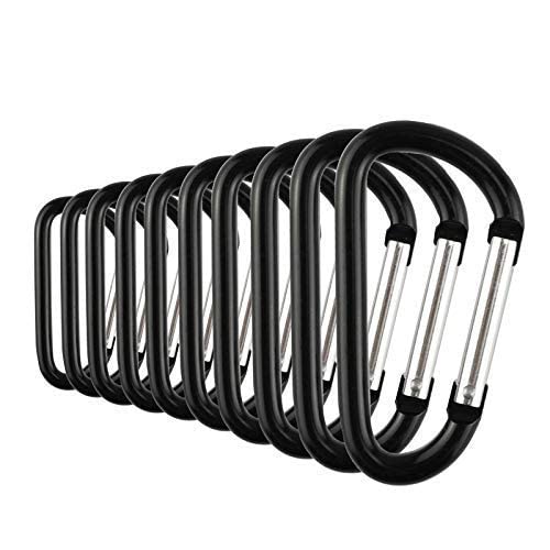 カラビナ Dリング 黒 全5サイズ 超軽量 キーホルダー おしゃれ アウトドアキャンプ 釣り ペットリード用 ブラック 耐久性 10個パック T
