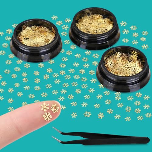 LEMESO 雪の結晶 ネイルパーツ 600個入 ゴールド スタッズ メタルパーツ ジェルネイル デコレーション