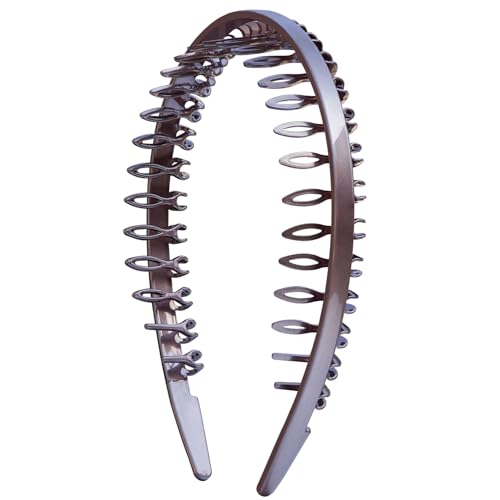 KISARG カチューシャ ヘアバンド コームタイプ 前髪留め メンズ レディース兼用 洗顔用 しっかり留まり 痛くなりにくい つやあり ブラウ