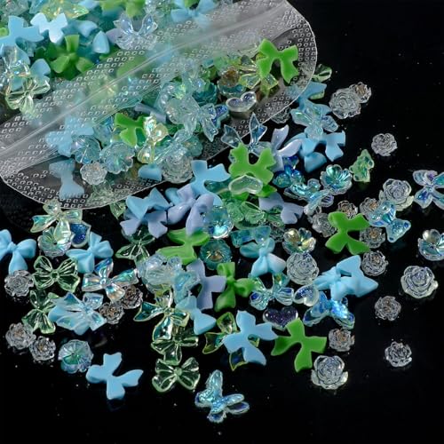 ネイルパーツ リボン ハート 花 約400個 3D 立体 蝶々 クマ ネイルパーツ ストーン パール 可愛い 大き..