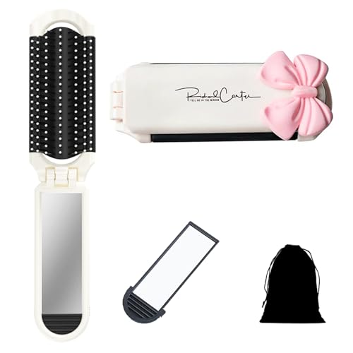 MAGPIE 折りたたみブラシ 軽量 静電防止 ミラー付き レディース ブラシ ハンディブラシ シルバー（ピン..