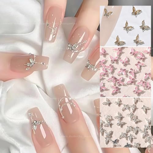 30個 バタフライネイルアートアクセサリー 3D 立体 蝶 ジルコン ネイルパーツ 可愛い ストーン キラキ..