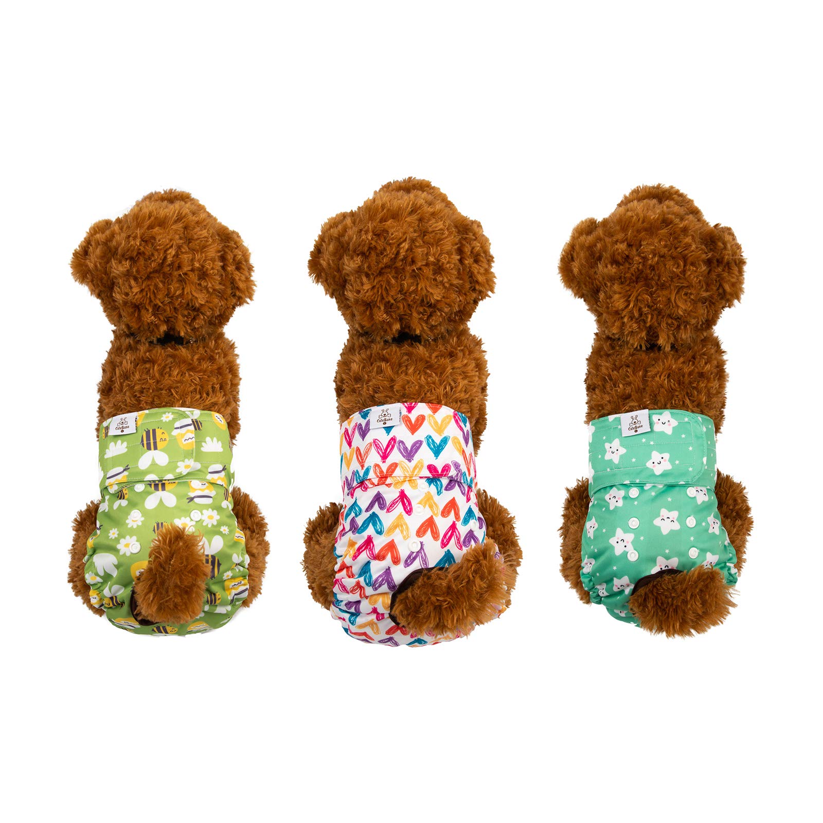 CuteBone 犬用マナーベルト おむつカバー犬用 調整可能 ミス 生理 蜂 星 ハート柄 お漏らし対策 3枚セット 中小型犬用 D29S-J
