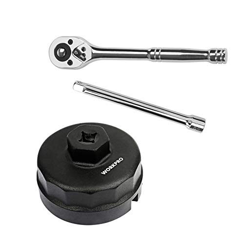 WORKPRO カップ型オイルフィルターレンチ 3点セット 差込角9.5mm （3/8インチ） ラチェットレンチ エク..