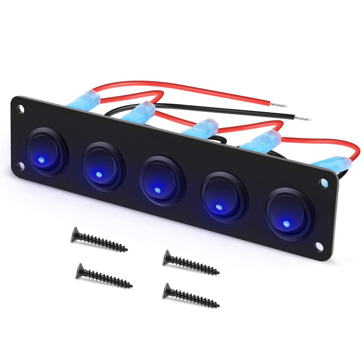 乐天商城 - KILIGEN 5 ギャング 3 ピン ロッカー スイッチ パネル 12V/24V 15A トグル スイッチ オン/オフ 車 車両 トレーラー