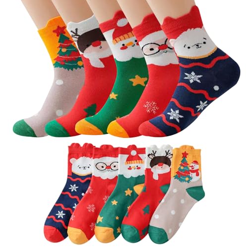 siawadeky クリスマス 靴下 5足セット トナカイ クリスマスツリー 雪だるま柄 クリスマス ソックス 保..