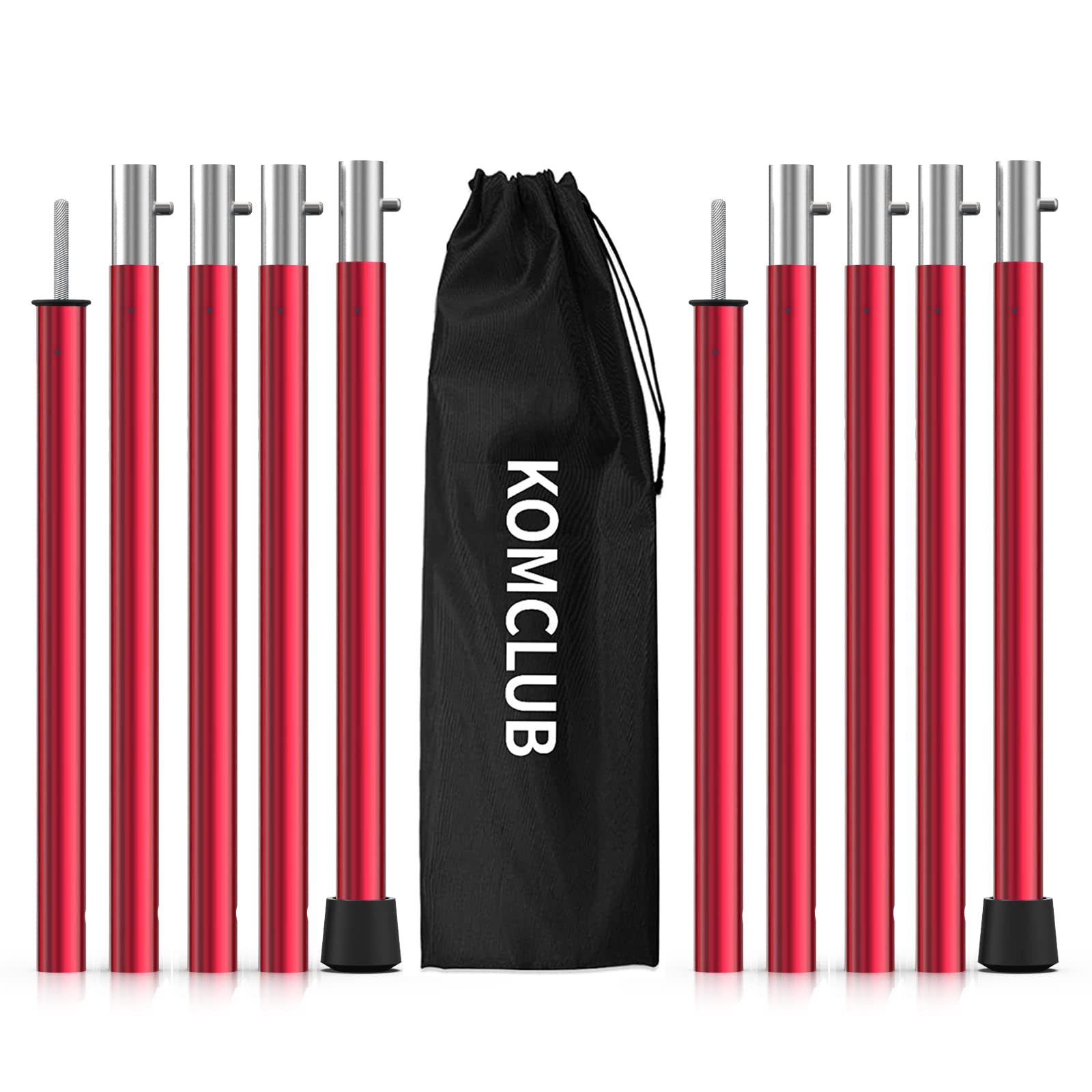 KOMCLUB テントポール キャノピーポール アミル製 多段階調節 ブッシュボタン式 分割式 組立簡単 5節連..