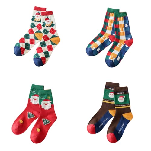 siawadeky クリスマス 靴下 4足セット サンタクロース クリスマスツリー ジングルベル柄 クリスマス ソ..