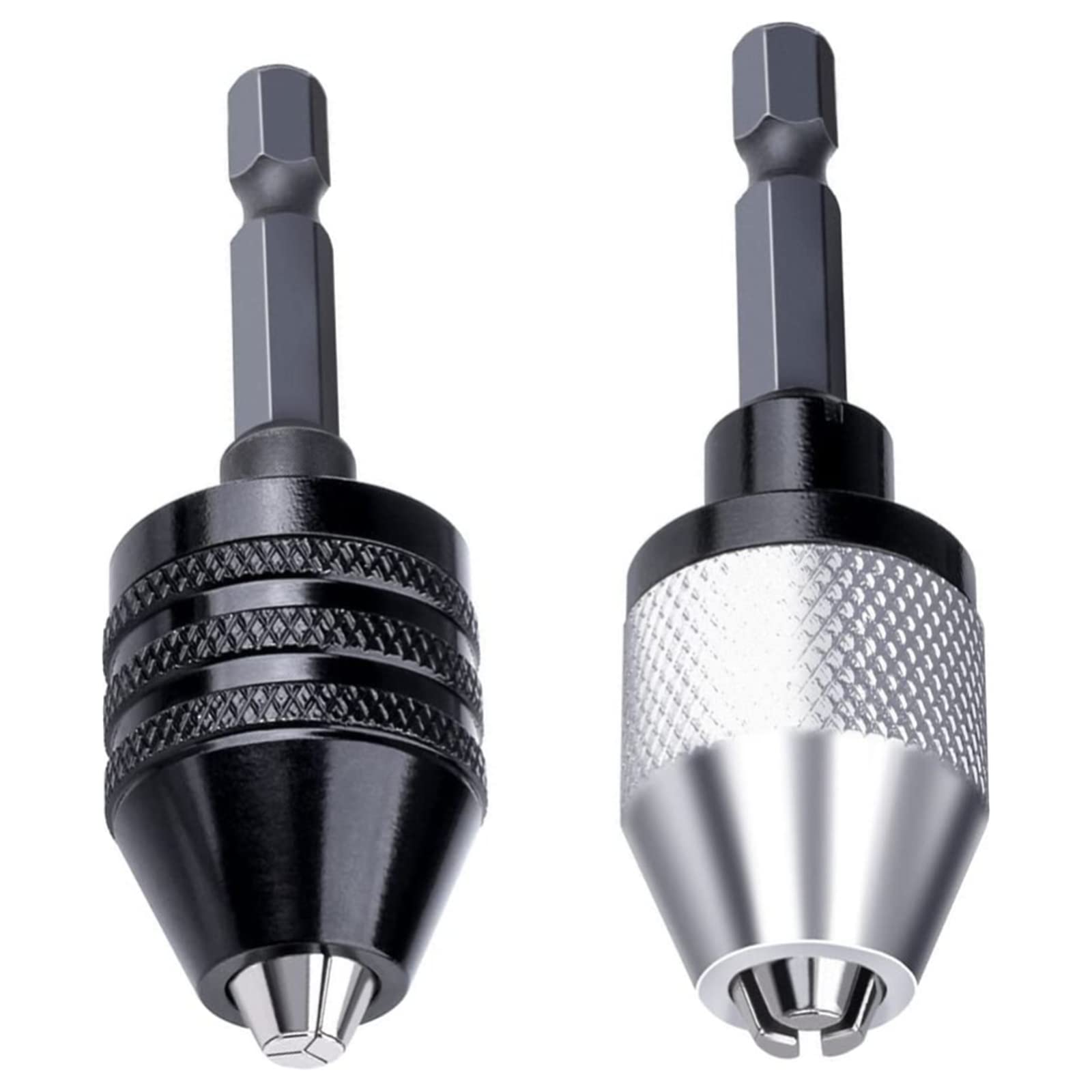 キーレスドリルチャック 2本組 0.3~6.5mm ドリルチャックアダプター 1/4インチの六角シャンクキーレス..