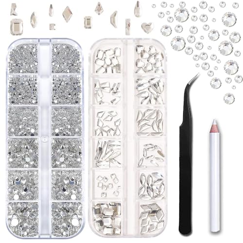 ESJNNK ラインストーン ネイルラインストーン 4点セット 透明 平背 ネイルデコレーション 3D 混入ネイルアートパーツ クリスタル セル