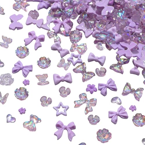 ネイルパーツ リボン 400個セット 3D 立体 可愛い 大きめ 蝶結び 花 ハート 月 蝶 カラフル オーロラ キラキラ 大容量 ネイルストー