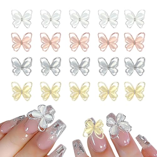ネイルパーツ 蝶々 20個セット 3D 立体 蝶 ネイルストーン クリア キャットアイ ネイルアート デコパーツ バタフライ ジュエリーパーツ