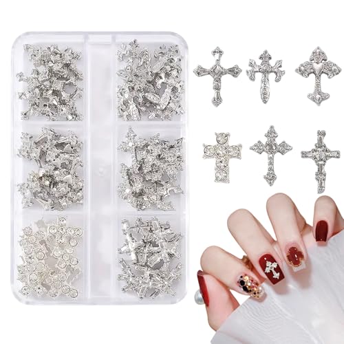 ネイルパーツ クロス 十字架 60個セット 3D 立体 パンク 大きい キラキラ 地雷 ネイルアート パーツ シルバー ゴールド メタル パーツ