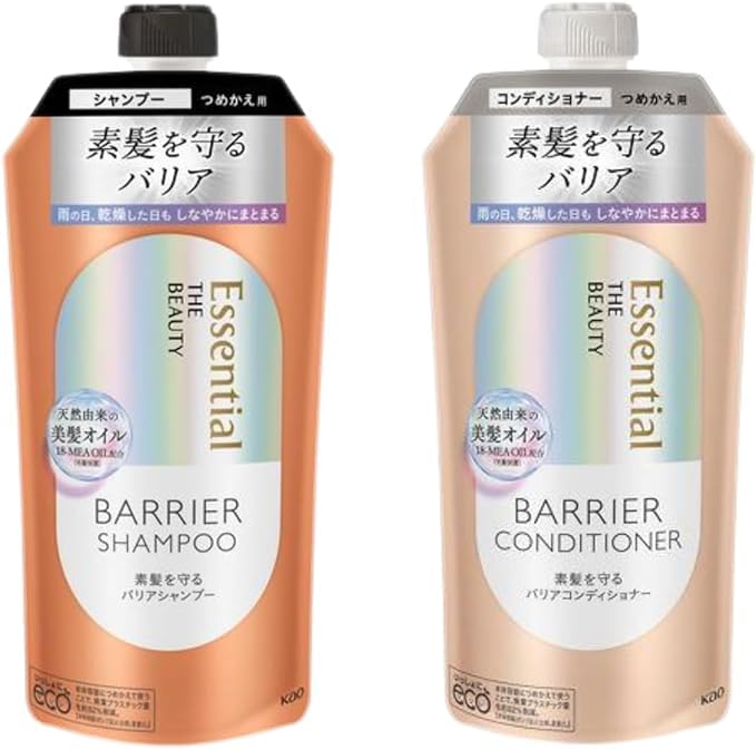 商品の説明 地肌と髪のうるおいを守りながら、優しく洗い上げてしっとりまとまる。 花王エッセンシャル ザビューティ バリアシリーズのシャンプー＆コンディショナー詰め替え用セットです。 ・敏感な地肌にやさしい低刺激設計 サルフェートフリー・ノンシリコン・合成着色料不使用。地肌や髪をいたわりながら、アミノ酸系洗浄成分が不要な汚れをやさしくオフ。 ・髪のバリア機能を守る補修成分配合 18-MEA（毛髪補修成分）やスクワラン配合で、ダメージをケアし、指通りなめらかな髪へ。 ・華やかで透明感ある香り フローラルリュクスの香りが、リラックス感のあるバスタイムを演出します。 ? セット内容 ・シャンプー 詰め替え用 340ml ×1 ・コンディショナー 詰め替え用 340ml ×1 対象乾燥・敏感地肌、パサつき・うねりが気になる髪に 原産国日本 使用上の注意必ずザビューティ バリアシリーズ本体ボトルに詰め替えてご使用ください。 使用方法 髪を洗い流します。シャンプーを手に取り、適量を手に取り、髪に均等につけます。髪を洗い、泡立てます。泡を洗い流します。コンディシ商品の説明 地肌と髪のうるおいを守りながら、優しく洗い上げてしっとりまとまる。 花王エッセンシャル ザビューティ バリアシリーズのシャンプー＆コンディショナー詰め替え用セットです。 ・敏感な地肌にやさしい低刺激設計 サルフェートフリー・ノンシリコン・合成着色料不使用。地肌や髪をいたわりながら、アミノ酸系洗浄成分が不要な汚れをやさしくオフ。 ・髪のバリア機能を守る補修成分配合 18-MEA（毛髪補修成分）やスクワラン配合で、ダメージをケアし、指通りなめらかな髪へ。 ・華やかで透明感ある香り フローラルリュクスの香りが、リラックス感のあるバスタイムを演出します。 ? セット内容 ・シャンプー 詰め替え用 340ml ×1 ・コンディショナー 詰め替え用 340ml ×1 対象乾燥・敏感地肌、パサつき・うねりが気になる髪に 原産国日本 使用上の注意必ずザビューティ バリアシリーズ本体ボトルに詰め替えてご使用ください。 使用方法 髪を洗い流します。シャンプーを手に取り、適量を手に取り、髪に均等につけます。髪を洗い、泡立てます。泡を洗い流します。コンディショナーを手に取り、髪に均等につけます。髪を洗い、泡立てます。泡を洗い流します。