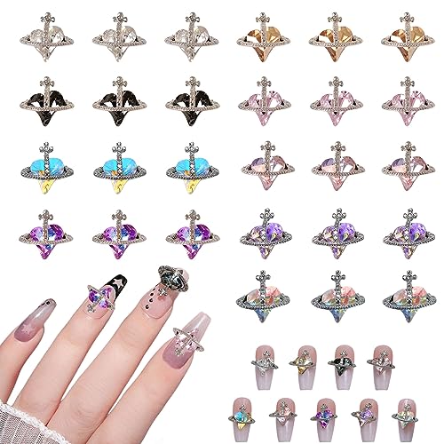 ネイルパーツ ハート 27個セット 3D 立体 合金 クリスタル レトロ ネイルパーツ ストーン メタルパーツ..