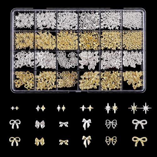 ネイルパーツ リボン 星 ネイル スタッズ ゴールド シルバー 3D 立体 可愛い 四芒星 蝶結び メタル デ..