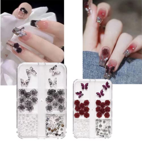 DUOLEIMI ネイルパーツ 蝶々 花 ネイルデコパーツ パール リボン ラインストーン ビーズ 蝶 立体 DIY ..