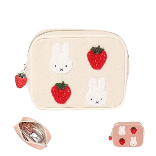 ミッフィー ボリス スクエアポーチ 収納ポーチ 化粧ポーチ ミニ財布 小物入れ 持ち運び便利 いちご刺繍..