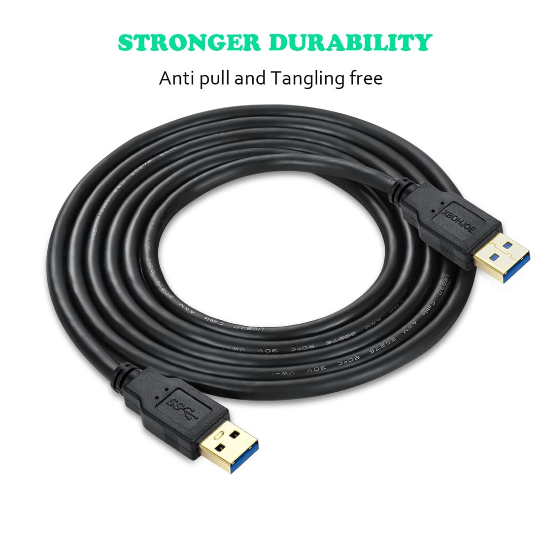 USB 3.0オス-オスケーブル 5m USBタイプA-タイプA XBOHJOEオス-オスUSB金メッキコネクタ対応HDDエンクロージャ、車載M