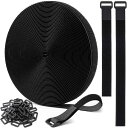 マジック結束バンド 12.5m+バックル 60個付き、結束テープ 荷締めベルト 固定ベルト 結束マジック 面ファスナー テープ 強力 耐熱 配線