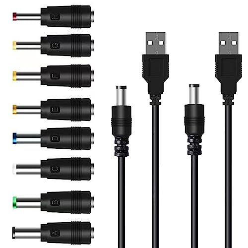 TJK USBケーブル セット 8 in 1*2 DC電源ケーブル USB-丸口 変換プラグ付き DC充電コード 5.5x2.5/5.5x..