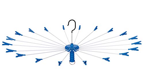 ブルー/アーム20本付/218168・パッケージ個数:1・本体サイズ:約W95×D95×H33cm・本体重量:約0.686kg・本体:ポリプロピレン、アーム:PE被膜鉄線、ピンチ:ポリプロピレン、吊り部:鉄線亜鉛メッキクロメイト仕上・原産国...