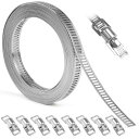 FINGOOO ホースバンド 304ステンレス 幅8mm×長さ3M・留め具8個 自在バンド バイクパーツ マフラーバンド 調整可能 強力固定 汎