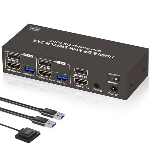 HDMI DP 同時表示KVM 切替器 HD Displayport 4K 60Hz HDMI+DP 2入力2出力 USB3.0 KVM 切り替