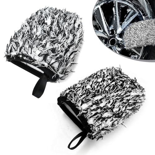 洗車ミット 2枚セット 洗車グローブ ホイールミット マイクロファイバー 多機能カーウォッシュミット ミニミット 車もタイヤも洗える ポータブル