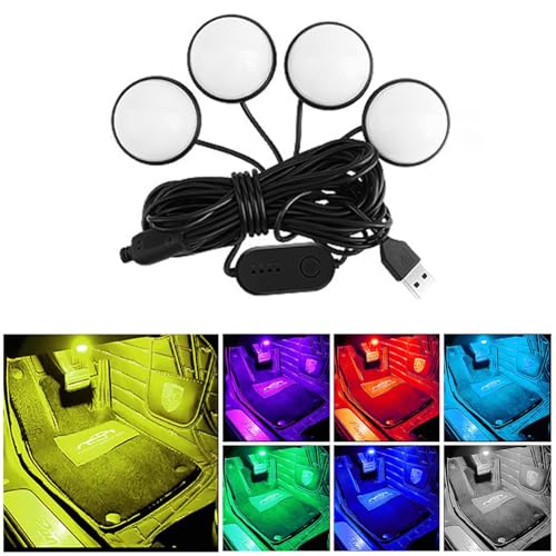 車用LEDアンビエントライト、車用フットライト、USB電源 車両 汎用装飾ライト、音に反応、呼吸フラッシ..