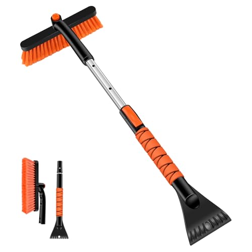 Odoland 車用スノーブラシ 360°回転 66-76-86cm 三段階 伸縮式 除雪ブラシ 2-IN-1 雪かき アイススクレ..