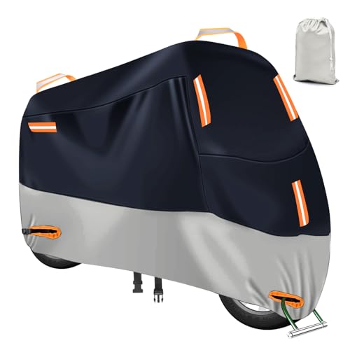 バイクカバー 原付カバー 420D厚手 防水・耐熱・溶けない 車体カバー 大型/原付対応 汎用 破れにくい 盗難防止ロック穴 裾を絞るゴム 超撥