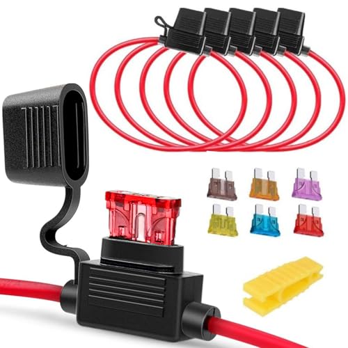 DENGUJD ヒューズホルダー ヒューズボックス ヒューズクリップ 平型 防水タイプ 防塵 防水 6個ブレードヒューズ（3A / 5A / 7