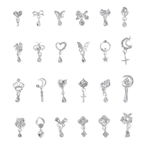 ネイルパーツ リボン ハート 蝶々 花 24個セット 3D 立体 ネイルパーツ ストーン キラキラ 大きめ 揺れ..