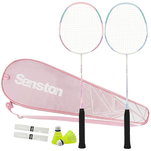 Senston 2本組みバドミントンラケットセットカーボンファイバーバドミントンラケット-1つのキャリングバッグが含まれています