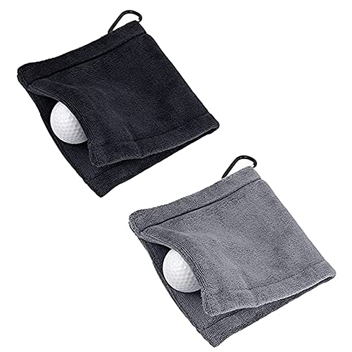 MEDUSHASHA ゴルフ タオル ゴルフボールクリーナー ゴルフ用清潔具 カラビナと 便利 防水 キーホルダーバックル 14*14cm（グレ