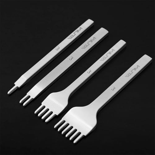WUTA 初代 レザークラフト菱目打ち アップグレードレザークラフト工具 4本 鋼製穴あけツールセット 皮革工芸DIY用 手作道具（3mm 1+