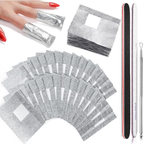 ジェルネイルオフホイル 100枚 コットン付き アルミホイル ジェルオフネイルファイル 2本 プッシャー ..