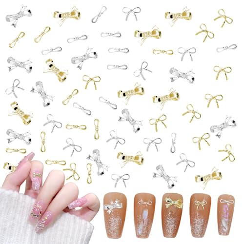 Sucodver ネイルパーツ リボン 小さめ シルバー ゴールド メタル ネイル リボン パーツ 小さい キラキ..