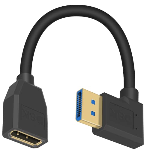 Poyiccot DP1.4延長ケーブル、 90 度 L字 L型 DisplayPort-DisplayPort延長ケーブル、短いDP-DP 8
