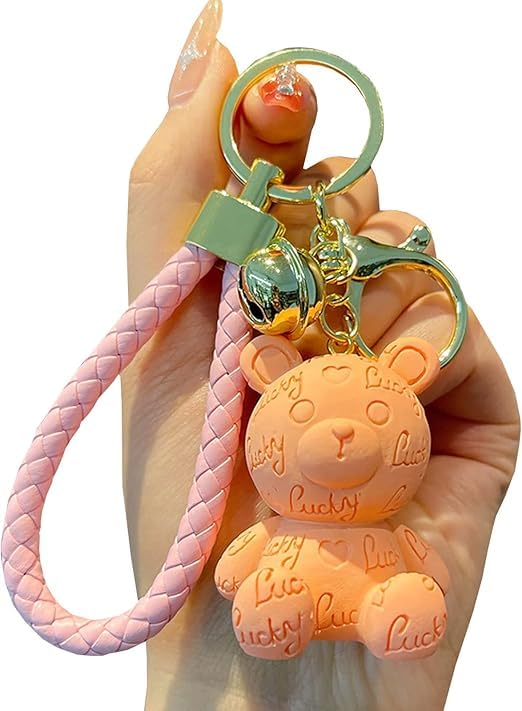 AIXUANかわいいキャラクターの動物キーホルダーの装飾、樹脂製の自動車ストラップ、カップルのキーホルダー。 オレンジ