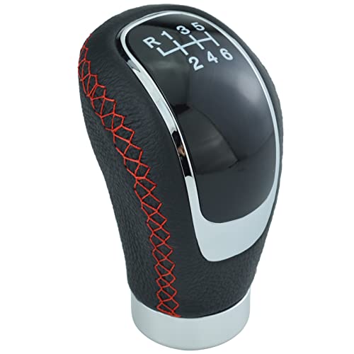 Arenbel シフトノブ 6速 マニュアルシフトレバー レザー カーアクセサリ 赤